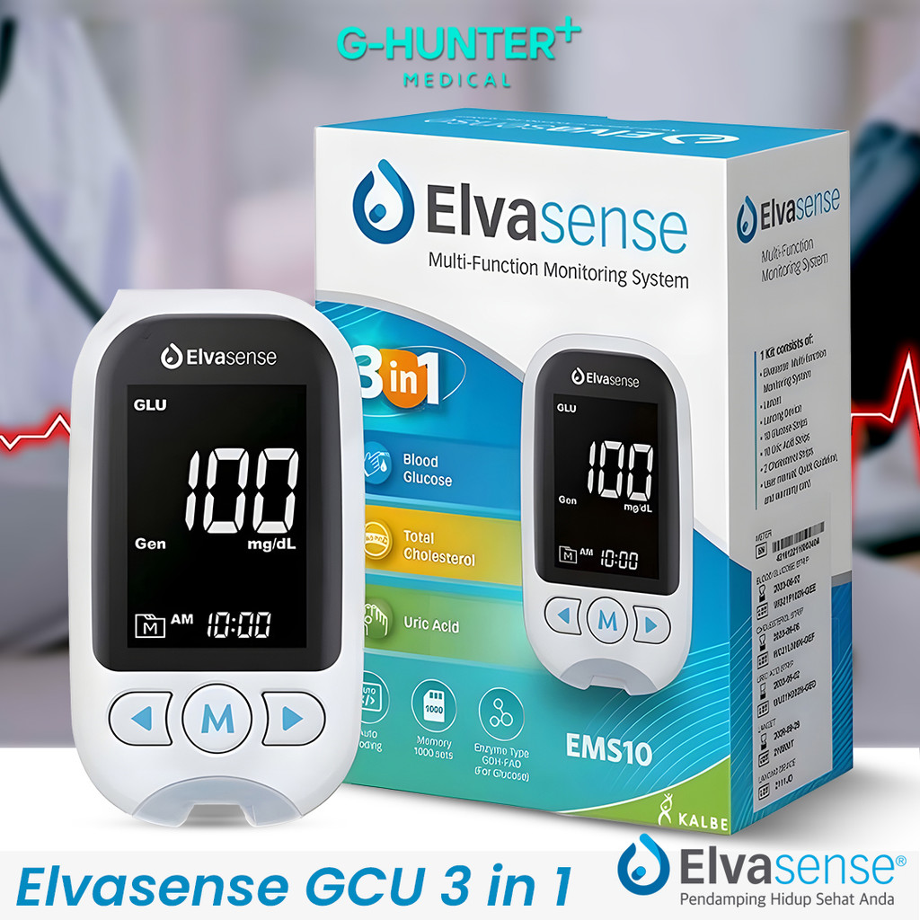 Elvasense Alat Cek GCU 3in1 EMS10 Elvasense / Cek Gula Darah / Kolesterol / Asam Urat / Alat Cek Gul
