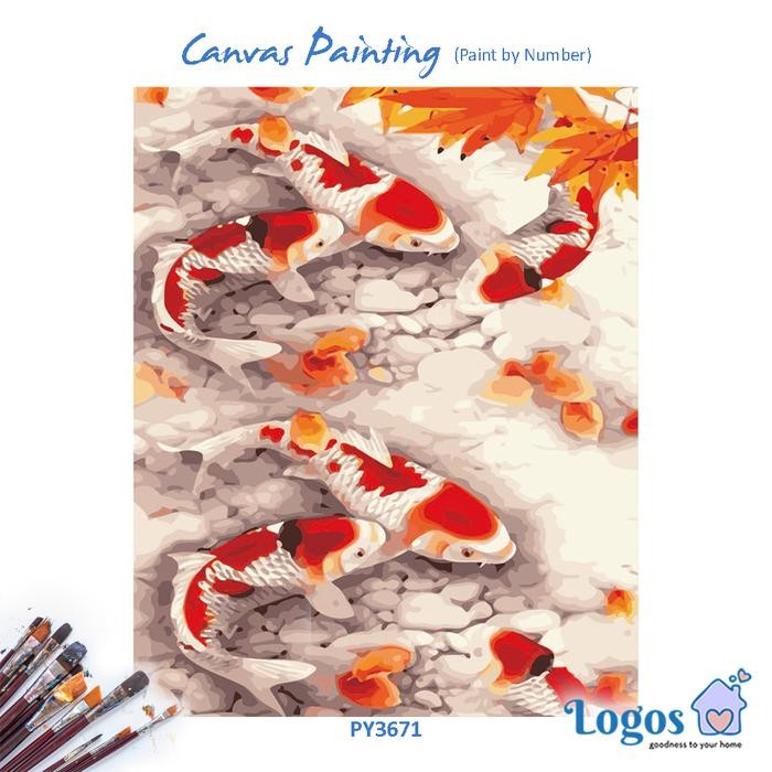 Terbaru Paint by Number Kit Canvas Painting Animal Lukisan Kanvas DIY Kanvas - Koi pond