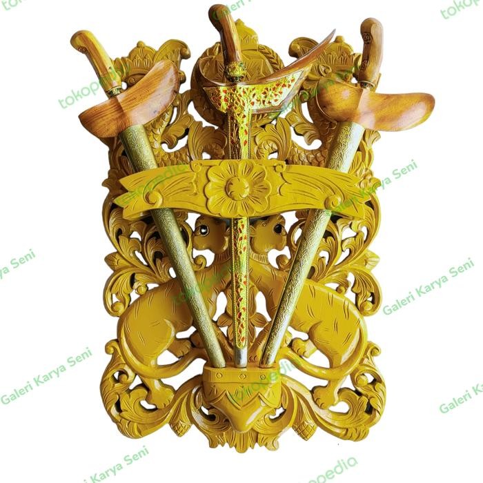 Blawong Pusaka Isi 3 Ukir Macan & Naga Lambang Mangkunegaran Cat Kuning Termurah Seindonesia
