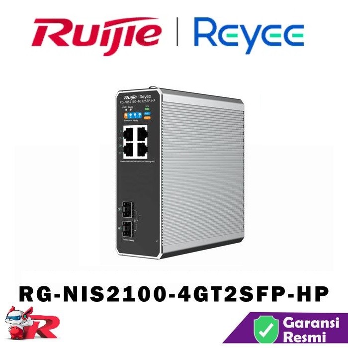Ruijie RG-NIS2100-4GT2SFP-HP Cloud Switch Hub 6 Port Gigabit Managed Industrial 4 PoE 2 SFP Uplink V
