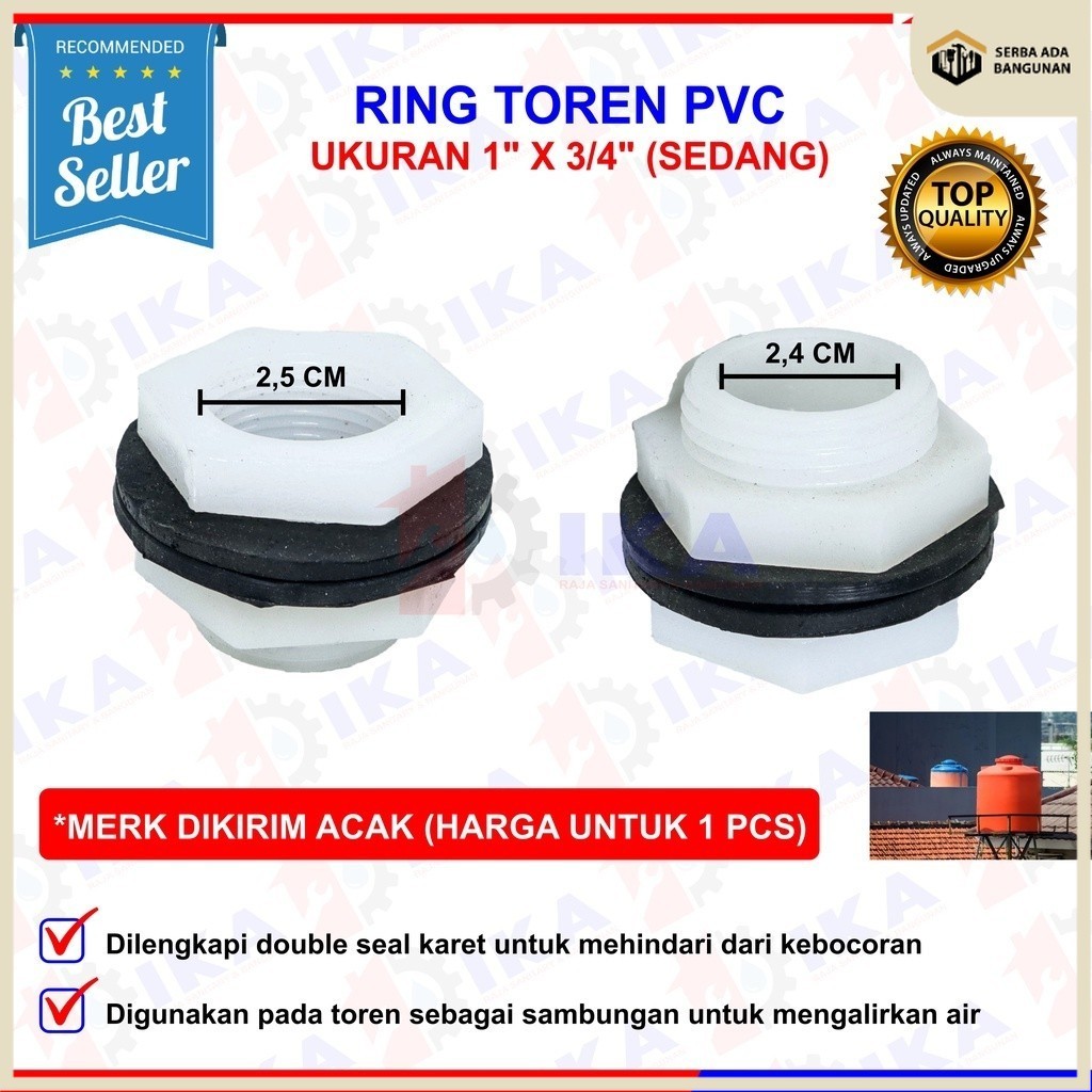 SAB Ring Toren PVC 1 " x 3/4 " Mur Toren 3/4" PVC / Drat Torn 3/4 Inch Drat toren 3/4" drat | drat k