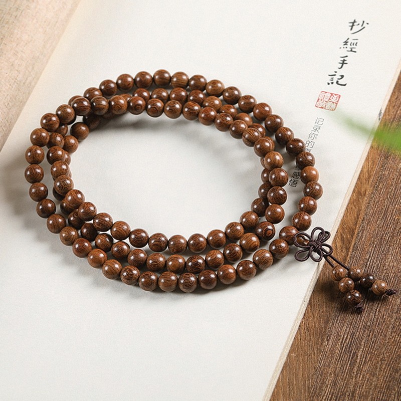 Gelang Asli Gelang Kayu Cendana Sutra Emas Terendam Bahan Lama Kayu Cendana Nanmu 6mm108 Manik-manik