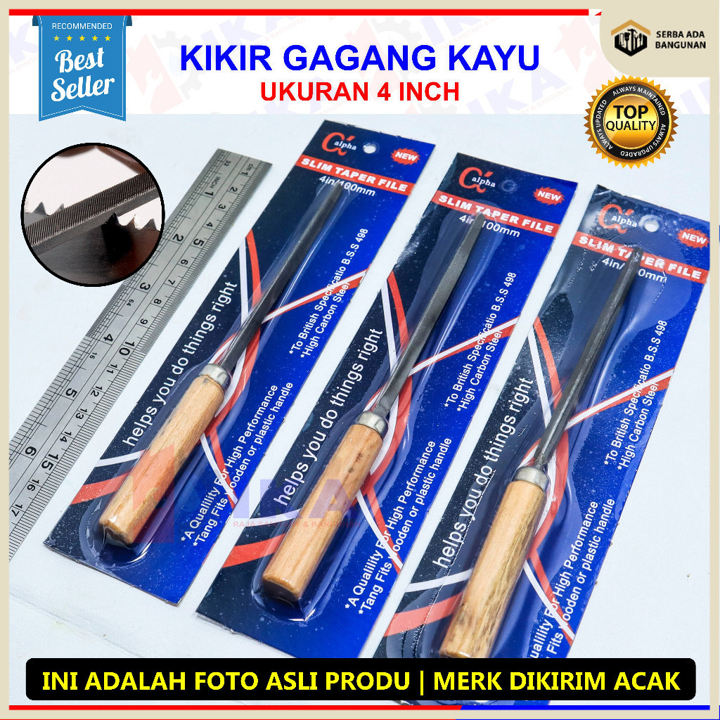 SAB Kikir Segitiga Kikir Gergaji Kikir Segitiga Gagang Kayu 4inchi/ Alat asah gergaji / kikir gergaj