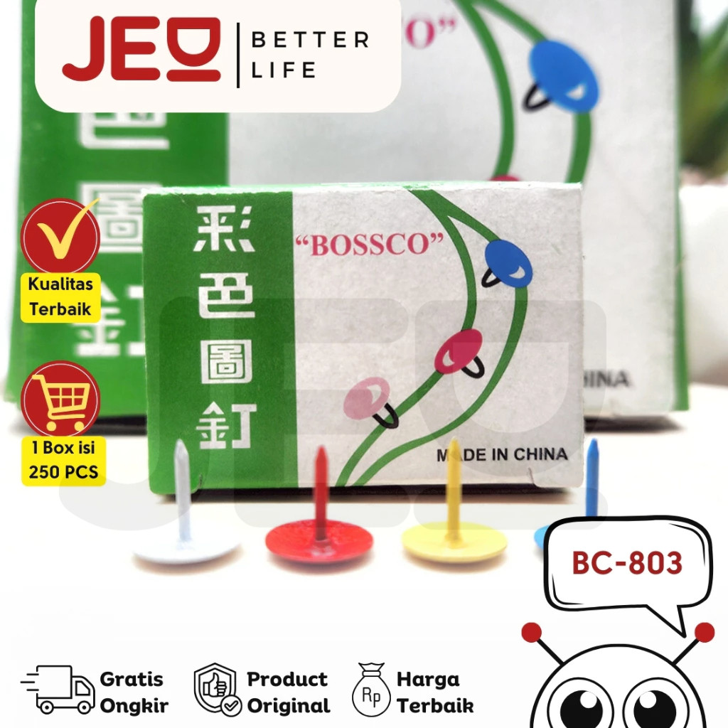 

1 box isi 250 Paku Paku Payung Warna BOSSCO / BOSSCO Color Thumb Tacks / BOSSCO Color Pines