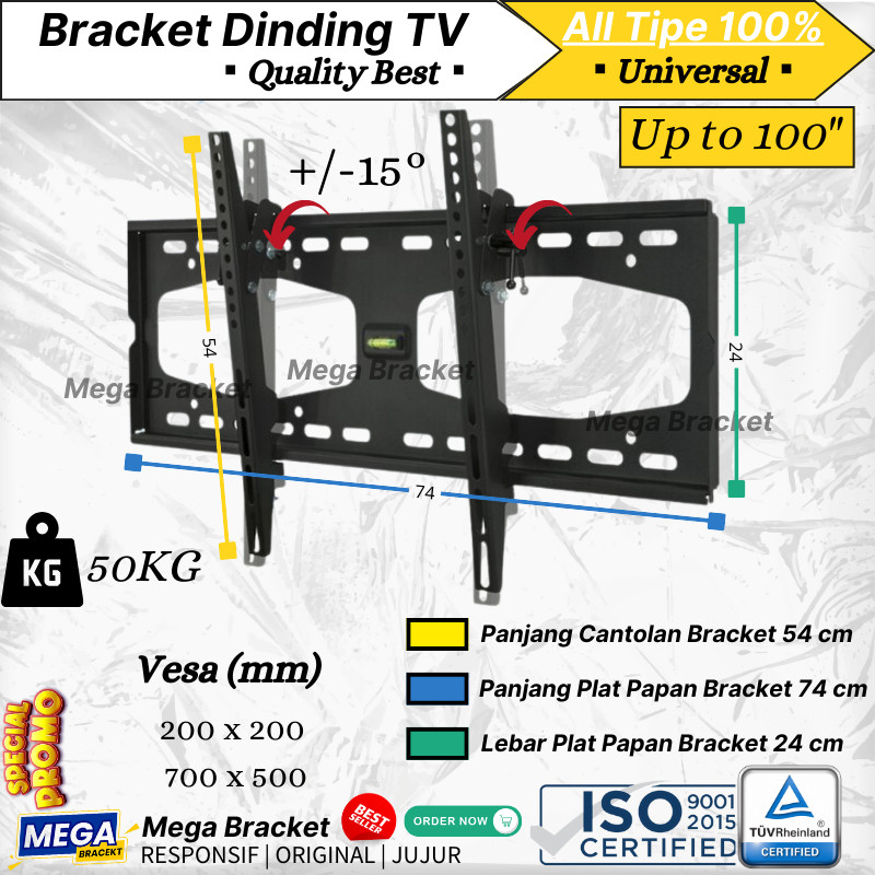 Terlaris Brecket Braket Bracket Tv 80 75 70 65 60 55 50 43 32 Inch Dinding Tilt Samsung Sharp Sony L