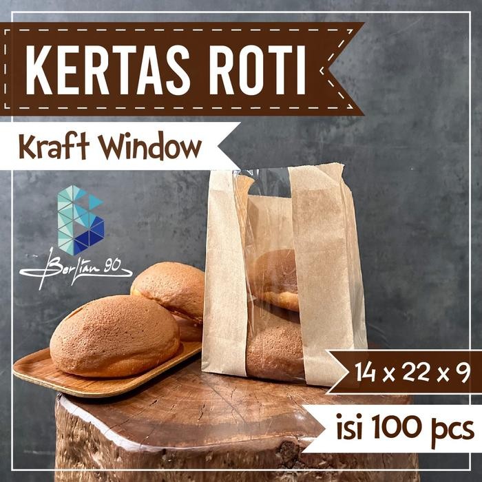 

Isi 100 Paper Bag Kantong Kertas Jendela 14 x 22 x 9 / Kantong Kertas Roti / Kantong Kertas Coklat Bakery