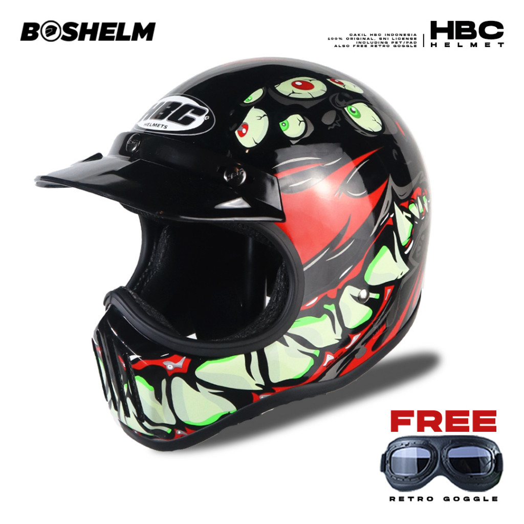 BOSHELM Helm Cakil HBC THE EYES Helm Retro Full Face SNI