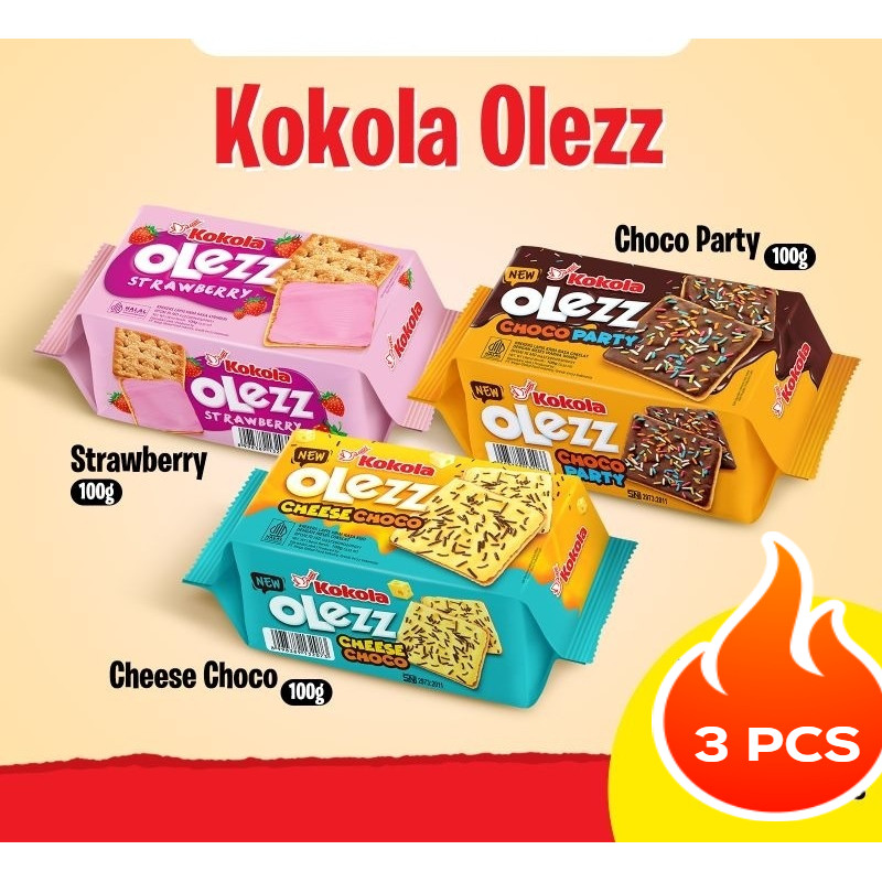 

bagusaw17 Kokola Biskuit Olezz (1 PAKET Isi 3 Pcs) Cemilan Crackers Krim Cokelat Cheese Strawberry V1