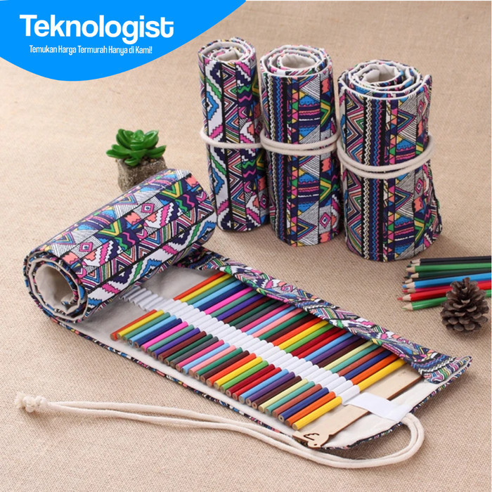 

Tas Tempat Pensil Gulung Canvas 48 Slot 20.5x60cm