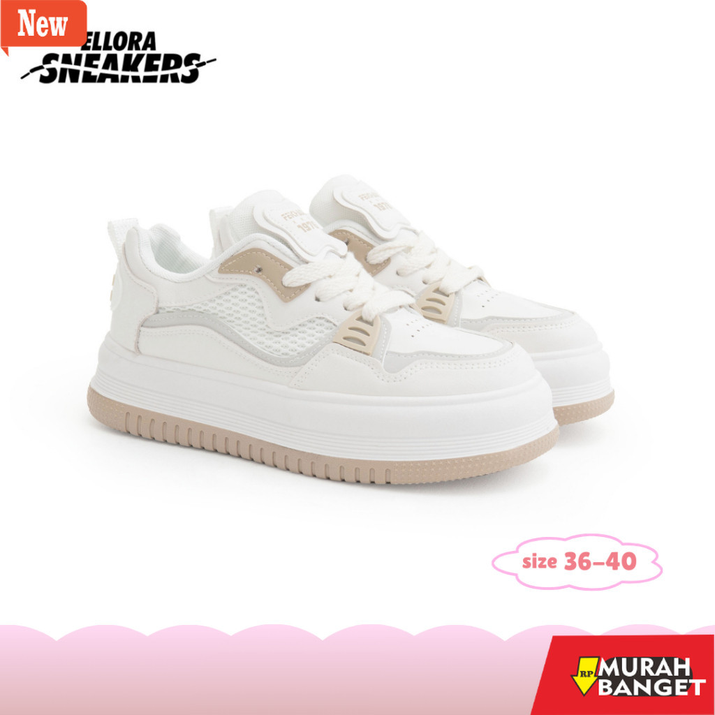 sepatu sneakers wanita original ELLORA Yuki Sneakers Wanita (36-40) Sepatu Casual Khaki Sport Shoes 