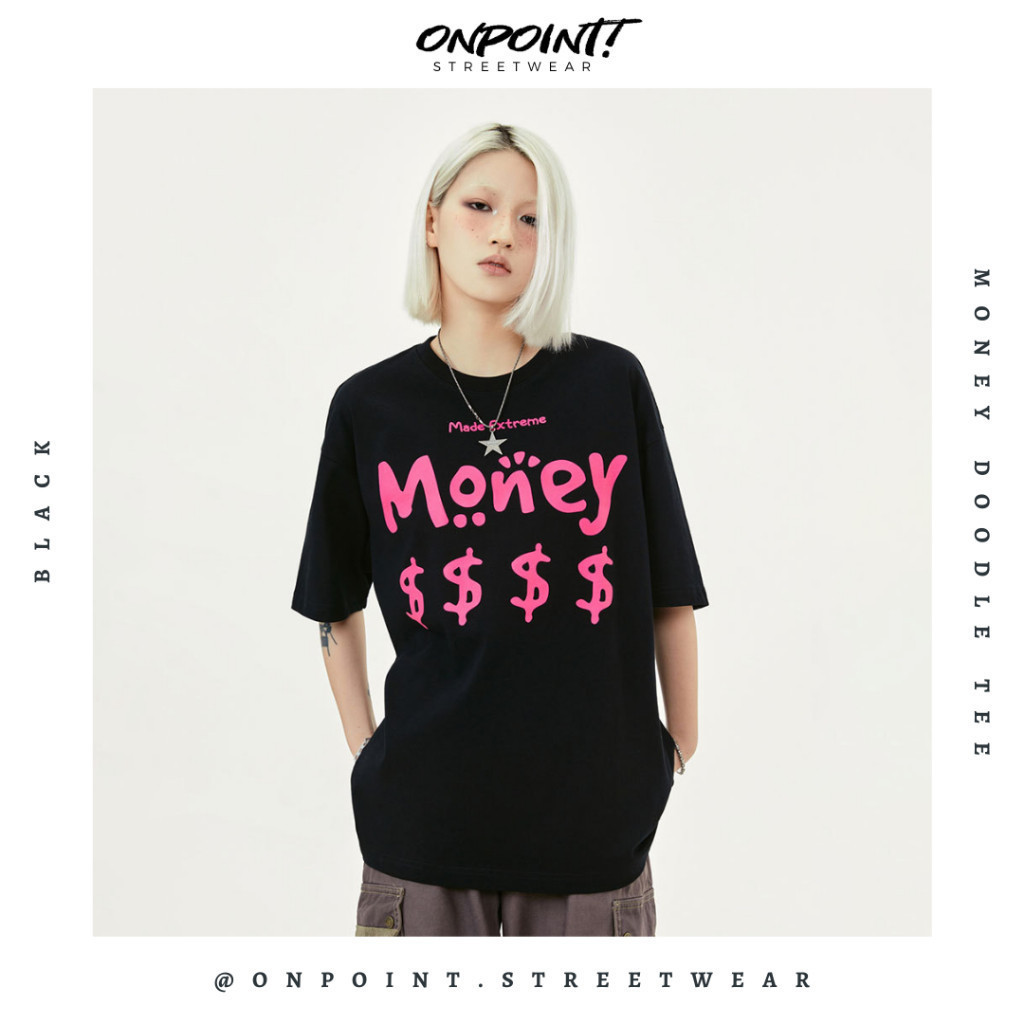 Money Doodle Tee - T shirt pria wanita oversize jumbo kualitas premium gaya korea kpop