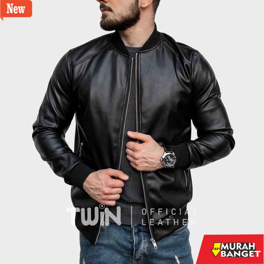 jaket kulit pria garut Jaket Kulit Pria Viena Hitam Atasan Cowok Casual Unisex