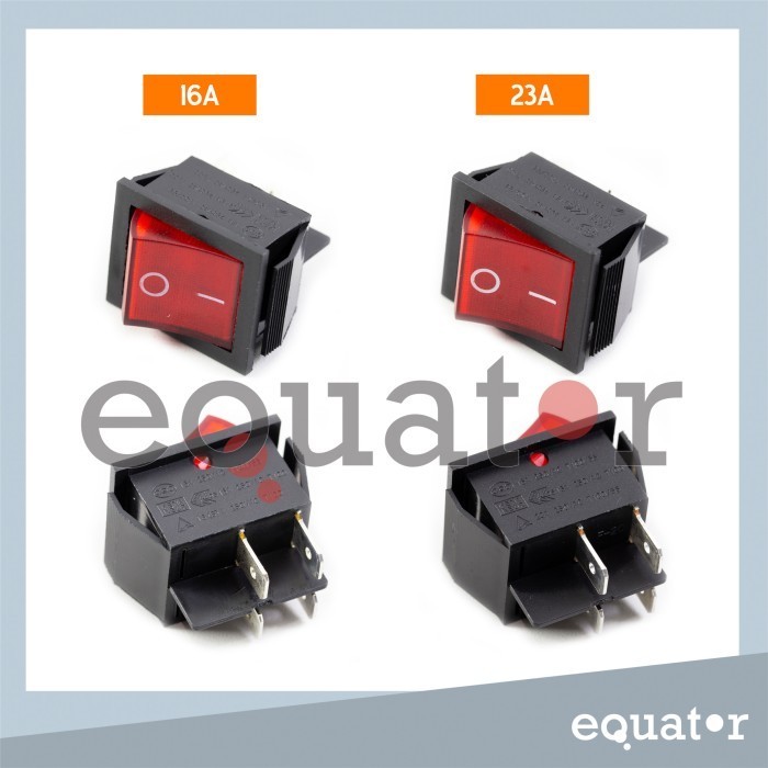 Power rocker switch saklar 4 pin besar nyala lampu merah bagus 16 23 A