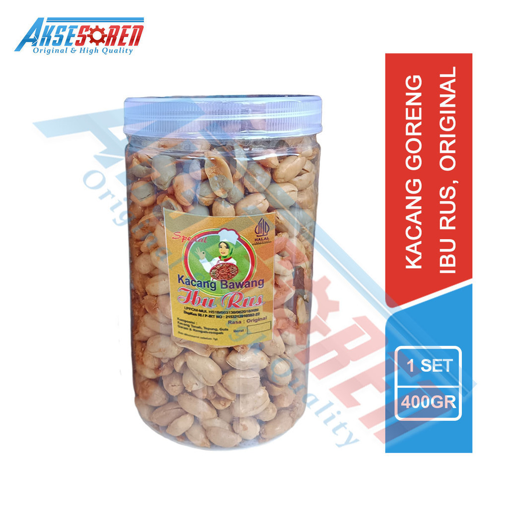 

Aksesoren Kacang Bawang Ibu Rus [Original/400gr] / Kue Kering Kacang Goreng Cemilan Gurih Asin Toples Tabung Bulat 400 Gram