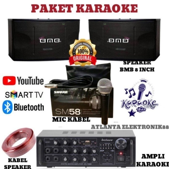 Promo Paket Sound Karaoke BMB 8 Inch Bisa Bluetooth +Amplifier+ Microphone