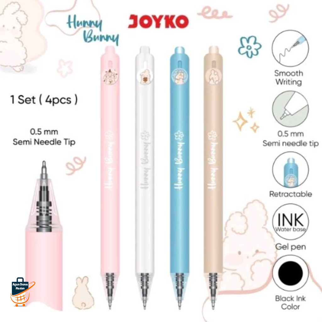 

Gel Pen Pulpen Pena Joyko GP-396 Hunny Bunny Gel 0.5 mm (4pc)