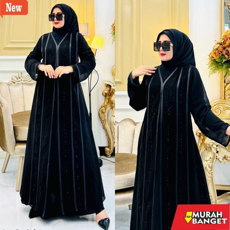 abaya shopee haul 2024 GAMIS ABAYA TURKEY SETANGKAI PAYET FULL HITAM