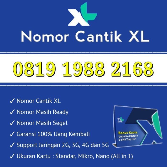 Kartu Perdana Nomor Cantik XL HOKI 0819 1988 2168