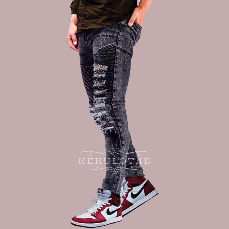 Celana jeans sobek pria yg paling kekinian- Bikers Rider Ripped - Celana Jeans Pria Sobek Lutut Ripp