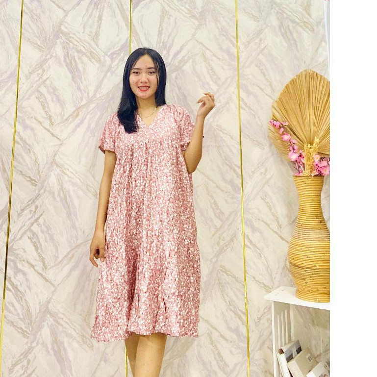 R.A - RPF DRESS DASTER FLOWER WANITA INA / KEJORA DRESS BUNGA / Daster Rempel Susun / Fashion Casual