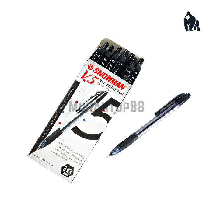 

promo ✨ -[PER 12 PCS] Pulpen Pen Snowman V5 / Ballpoint Hitam Black Ink 0.7 mm