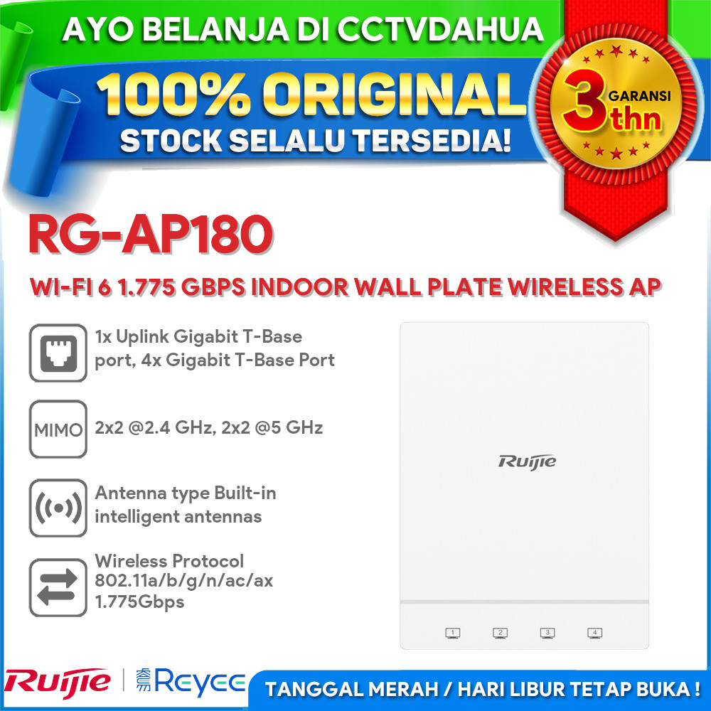RUIJIE REYEE RG-AP180 WI-FI 6 1.775 GBPS INDOOR WALL PLATE WIRELESS AP