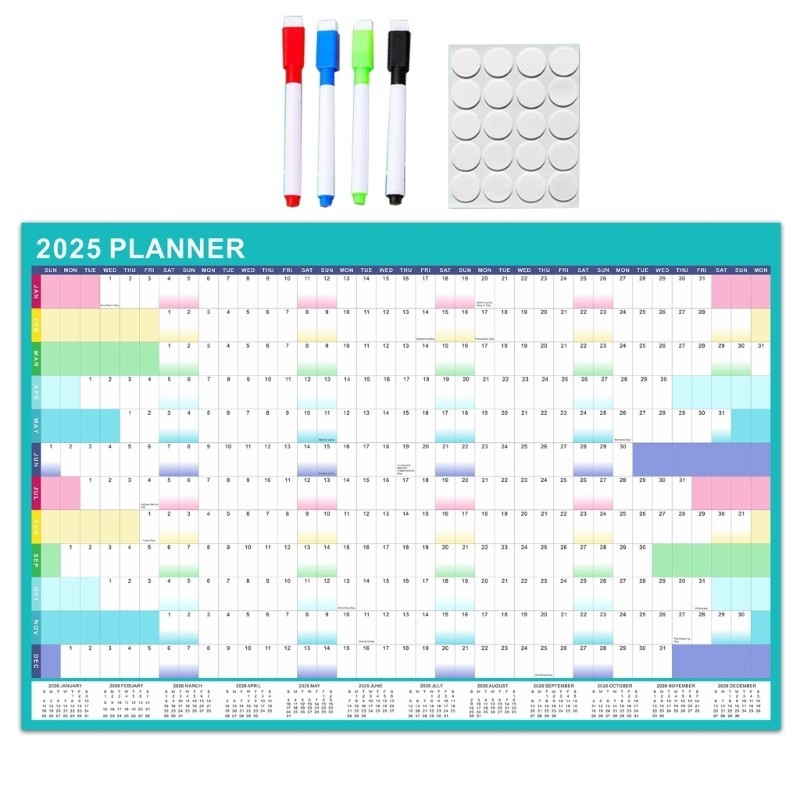 

(1sz4yh62ci) 2025 Wall Calendar Yearly Calendar Planner with Marker and Adhesive Stickers