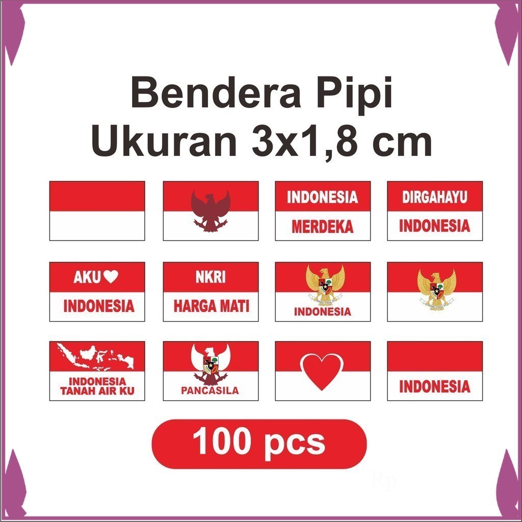 

Stiker Pipi Merah Putih 100 Pcs Sticker Bendera Pipi Stiker Tempel Pipi Ukuran Kecil Anak 3x1.8 cm PRINTING