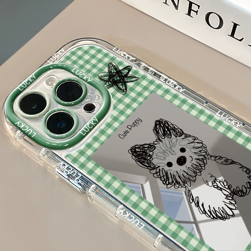Kartun anjing kotak-kotak hijau lucu   Case hp iPhone 11 PRO MAX XS XR 12 13 14 15 PLUS