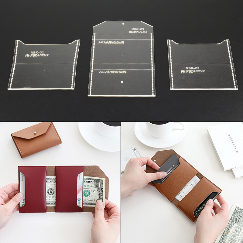 

YOMDID 3PCS DIY Acrylic Folding Wallet Template Handmade Leather DIY Acrylic Pattern Template Leathercraft Tool leer gereedschap