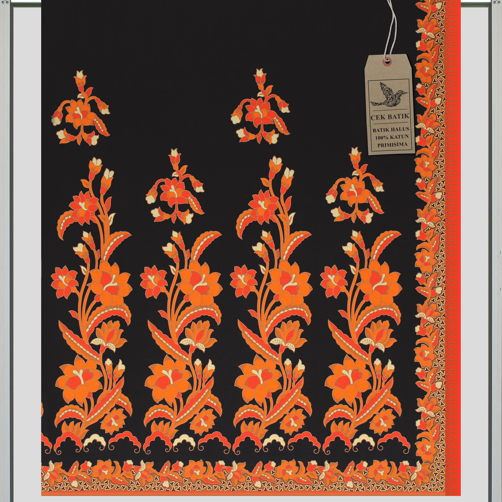 Kain Motif Batik Bunga Kombinasi Warna Hitam Manis
