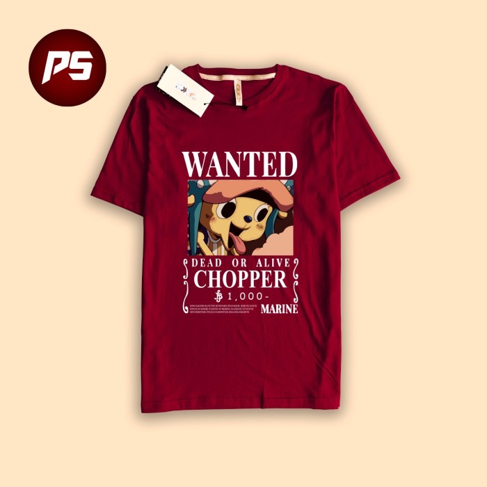 Kaos Baju Chopper Wanted Bounty One Piece Straw Hat