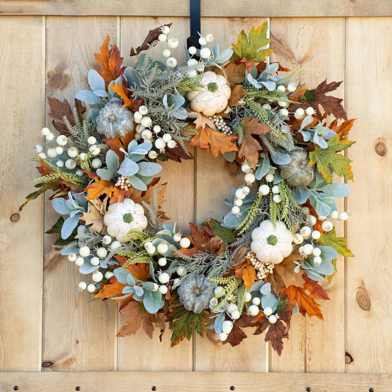 45cm Fall Wreaths Pumpkin Berry Maple Leaf Artificial Wreath Harvest Autumn Door Wreath  Halloween H