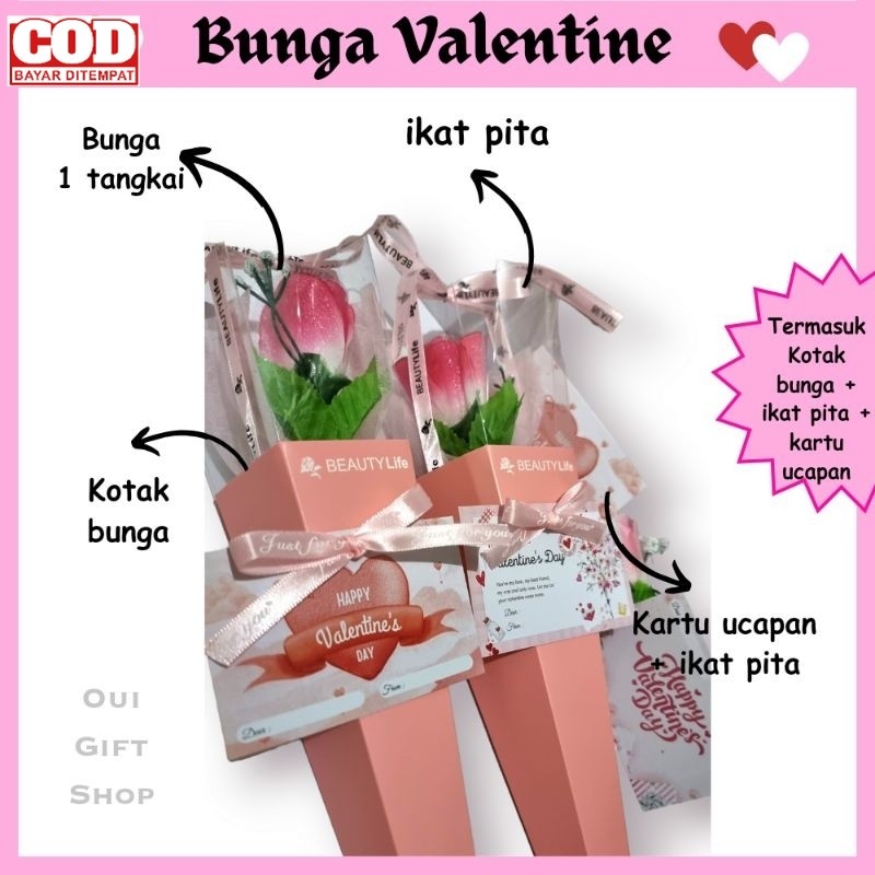 Bunga Valentine / Bunga Mawar 1 Tangkai / Bunga Pink / Flower in Box Pink / Kado Valentine / Hadiah 