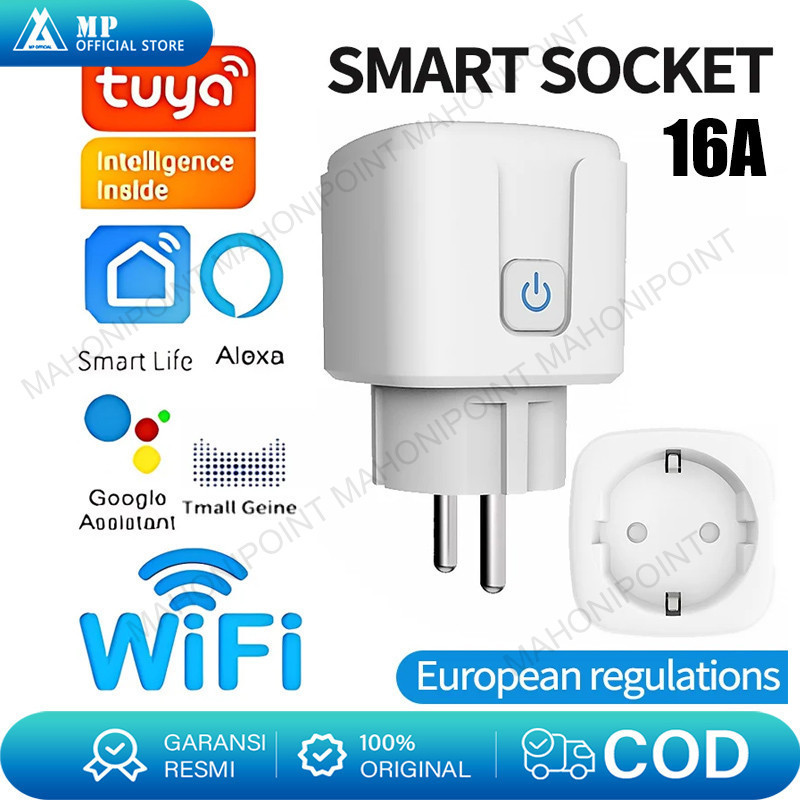 WiFi Smart Plug Socket 16A with Power Monitor Stop Kontak Colokan stop kontak timer with power stati