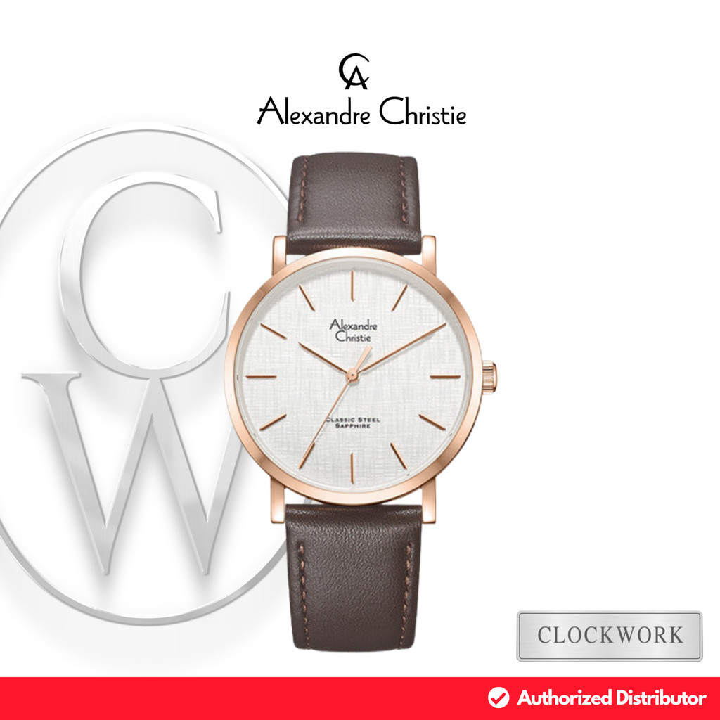 Jam Tangan Pria Alexandre Christie Classic Steel AC 8698 MHLRGSLBO Kulit Simple Minimalis Rosegold