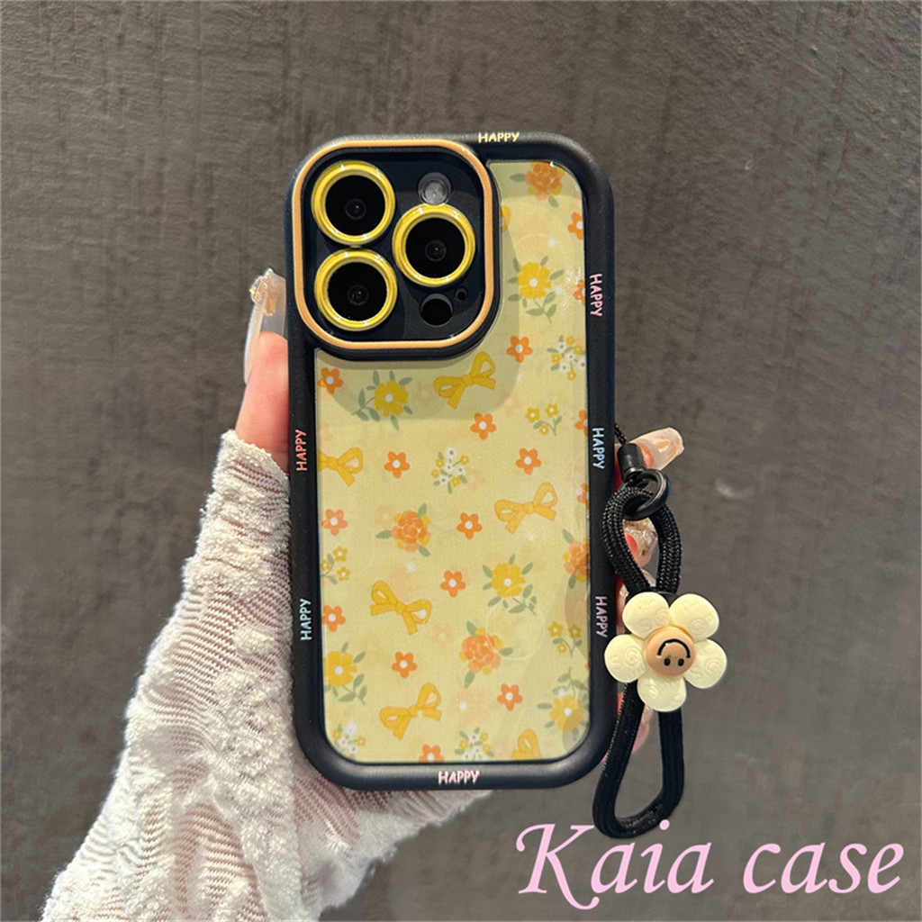 【Casing+Gelang】case OPPO Busur bunga kuning dengan gelang bunga Casing ponsel cocok untuk OPPO A15 A