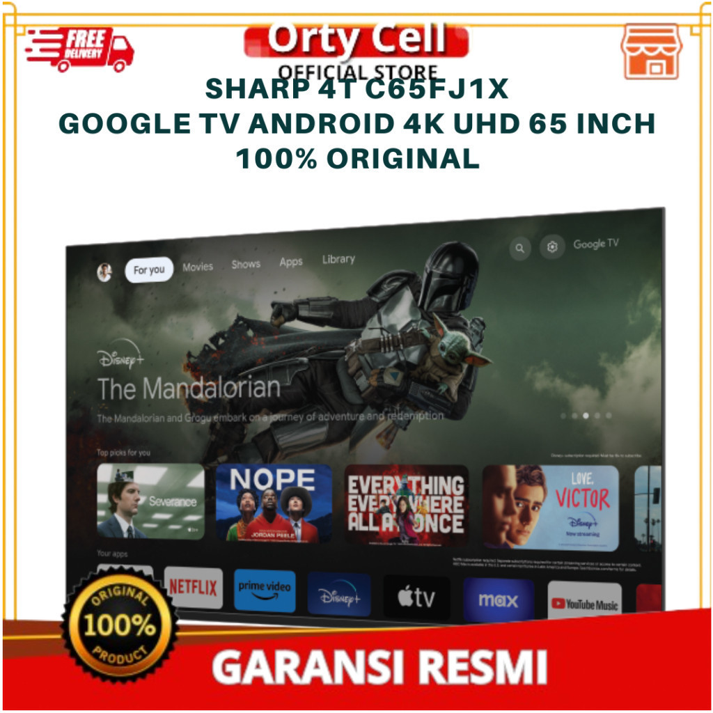 SHARP 4T C65FJ1X google tv android 65 inch 4k uhd tv Garansi Resmi