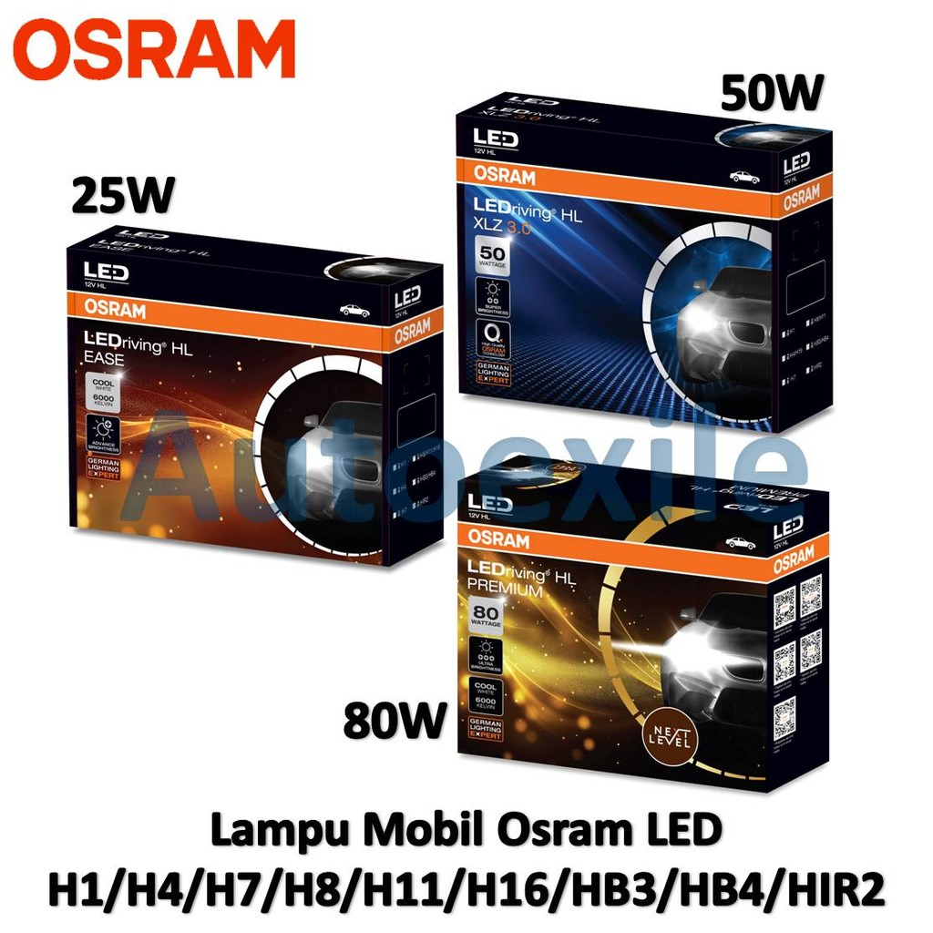 Lampu Mobil LED Osram H1 H4 H7 H8 H11 H16 HB3 HB4 HIR2 9005 9006 9012 Ease 25W XLZ 3.0 50W Premium N