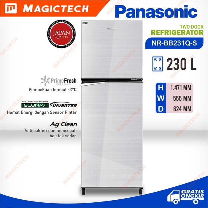 KULKAS PANASONIC 2 PINTU NR-BB231Q-S PRIME FRESH INVERTER 230L