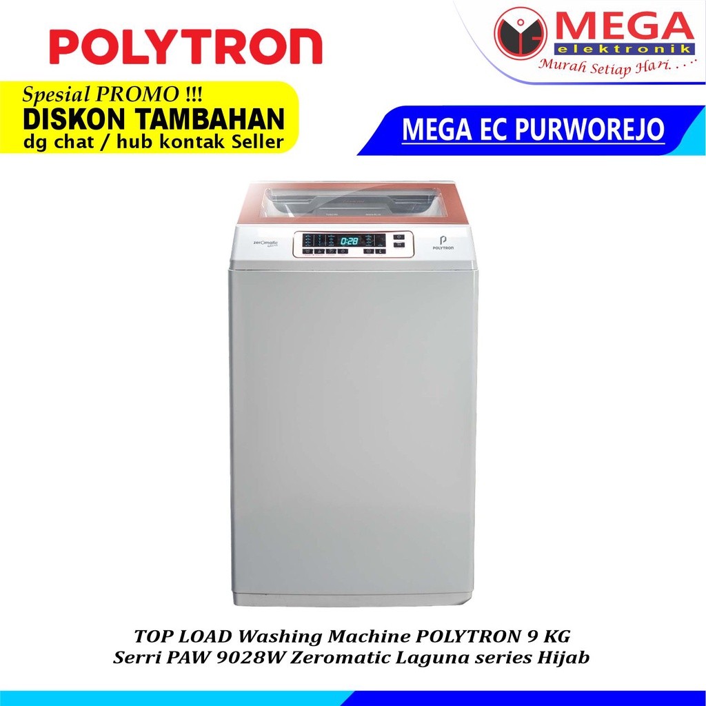 MESIN CUCI 1 TABUNG POLYTRON TOP LOADING 9 KG PAW-9028W