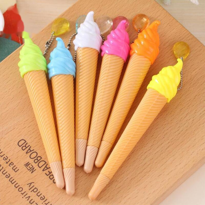 

6 Piece Cute Ice Cream Rhinestone Candy Gel Pen Stationery