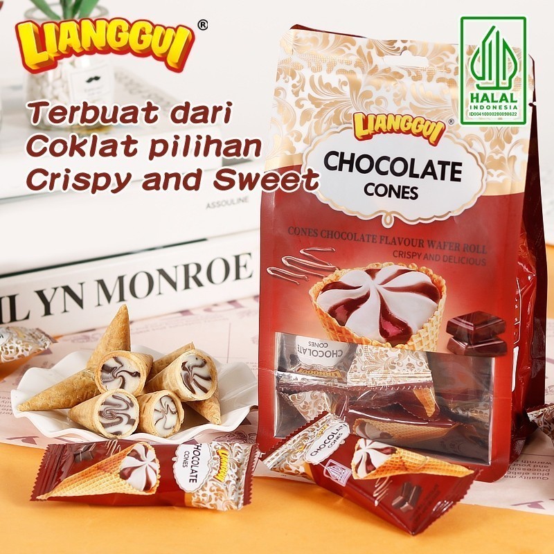 

[Buah kering halal] HALAL Lianggui Chocolate Cones BURSTLURRY CRISPY & SWEET Wafer Bulat Salut Chocolate Cones Cones Flavour Wafer Roll Biskuit Coklat Bentuk Ice Cream Ice Cones Wafer CHOCO COCONUT/ STRAWBERRY/ CHOCO & MILK