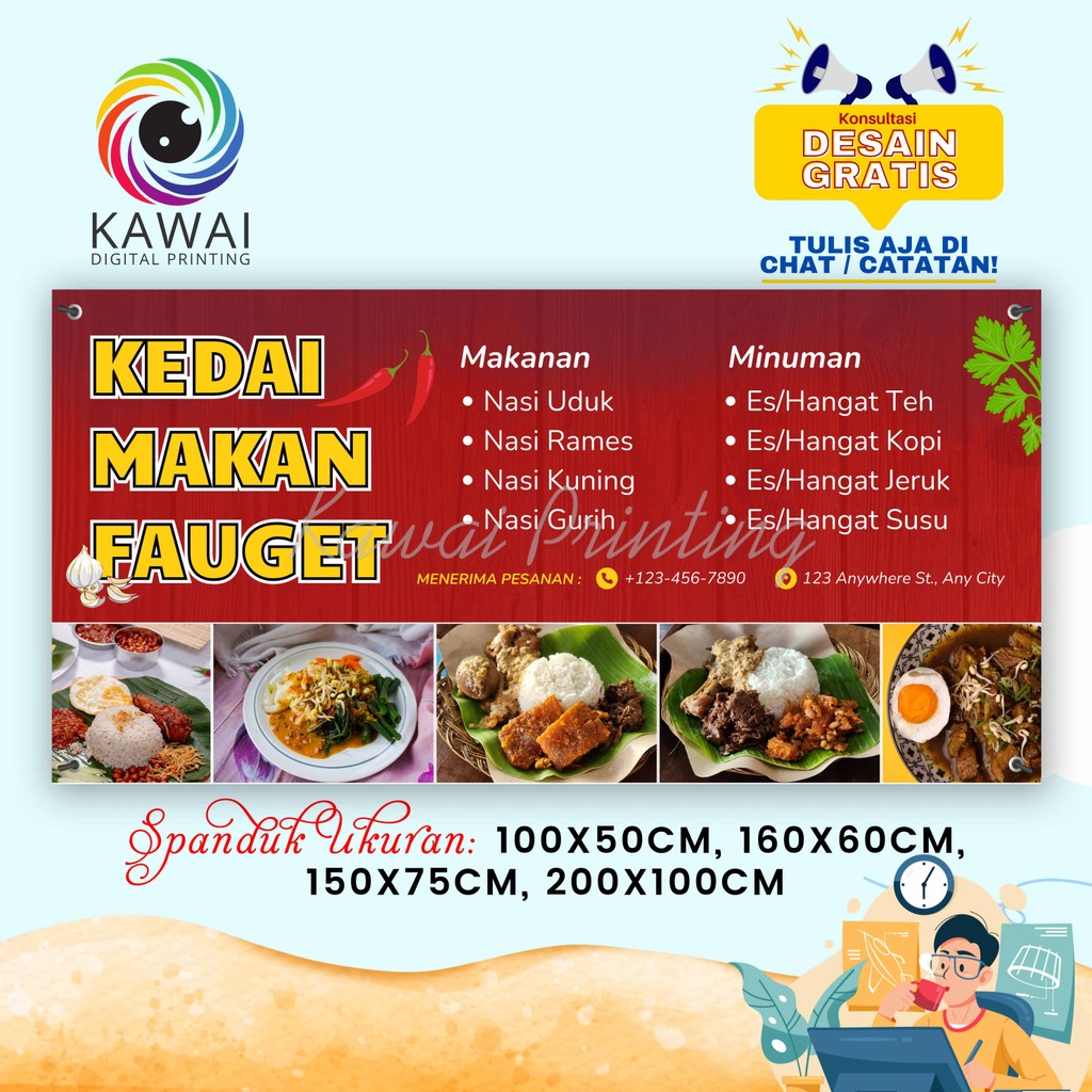 SPANDUK / BANNER Kedai Makanan Warteg Warung Makan Merah Free Desain