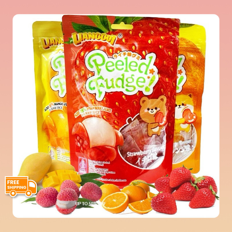 

[Makanan manis halal] [Mendukung COD]HALAL LIANGGUI PERMEN LUNAK VIRAL ANEKA RASA BUAH Peeled Fudge 4 rasa (mangga, jeruk, strawberry, lychee) Jellybean fruity Permen jagung Manis Permen jelly Camilan kantor Camilan santai Pesta makanan
