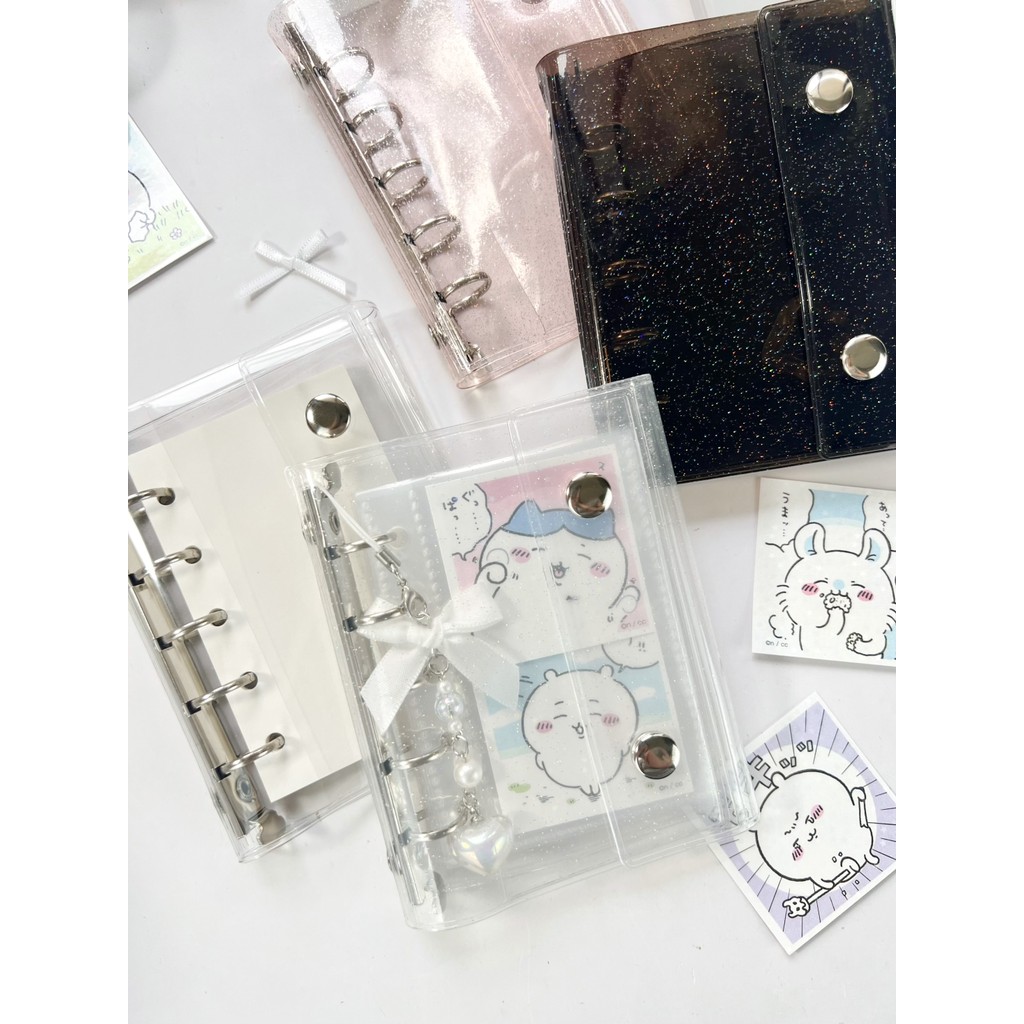 

M5 5Holes Glitter Pink Black Transparent Binder Loose Cover Journal Sketchbook Accessories Diary Office Supplies