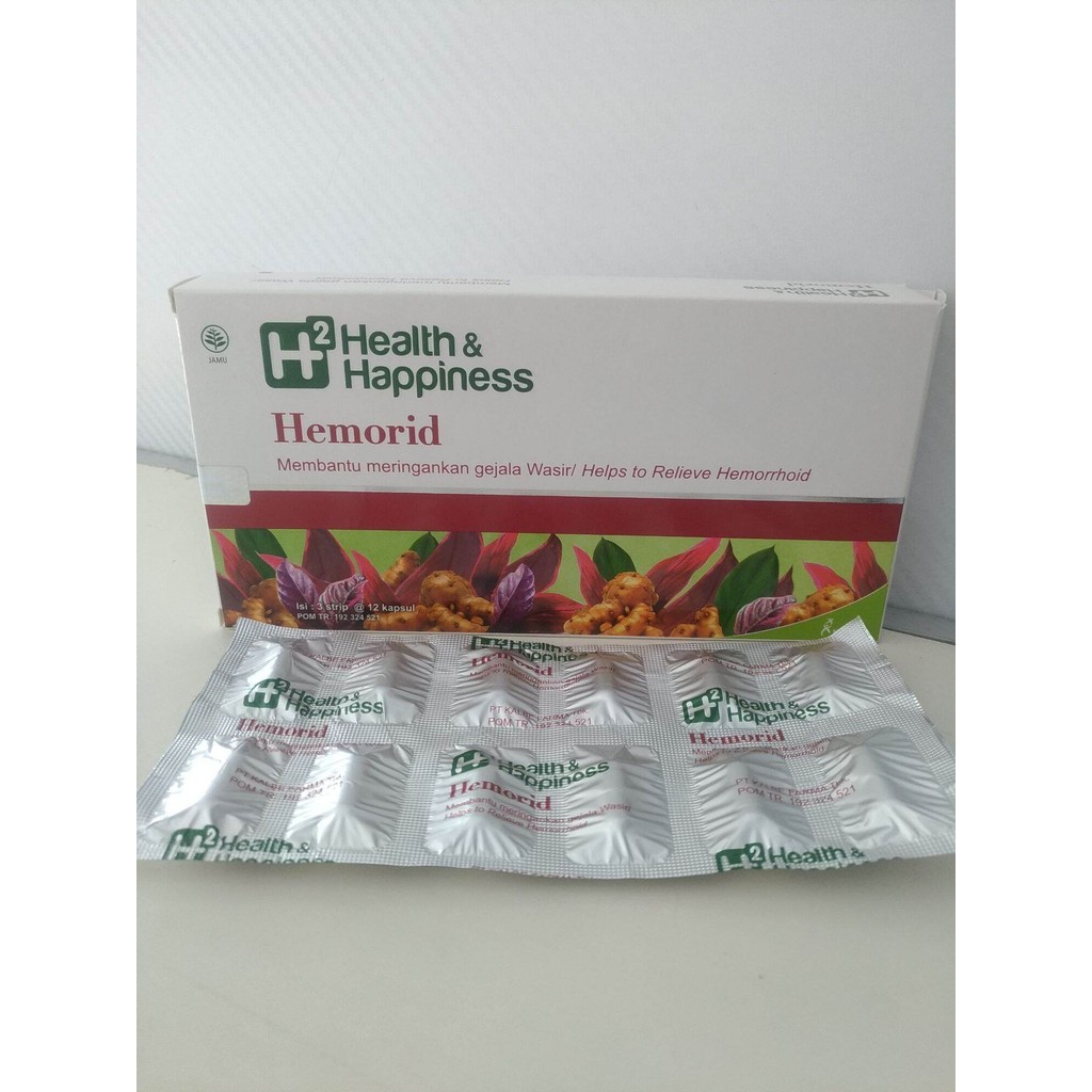 H2 health& happiness Hemorid per strip isi 12 kapsul meringankan gejala Hemoroid / ambeien / wasir