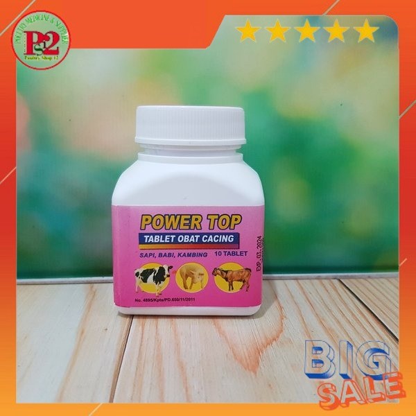 POWER TOP 1O TABLET Obat Cacing Hewan Sapi obat cacing kambing obat cacing babi obatcacing hewan oba