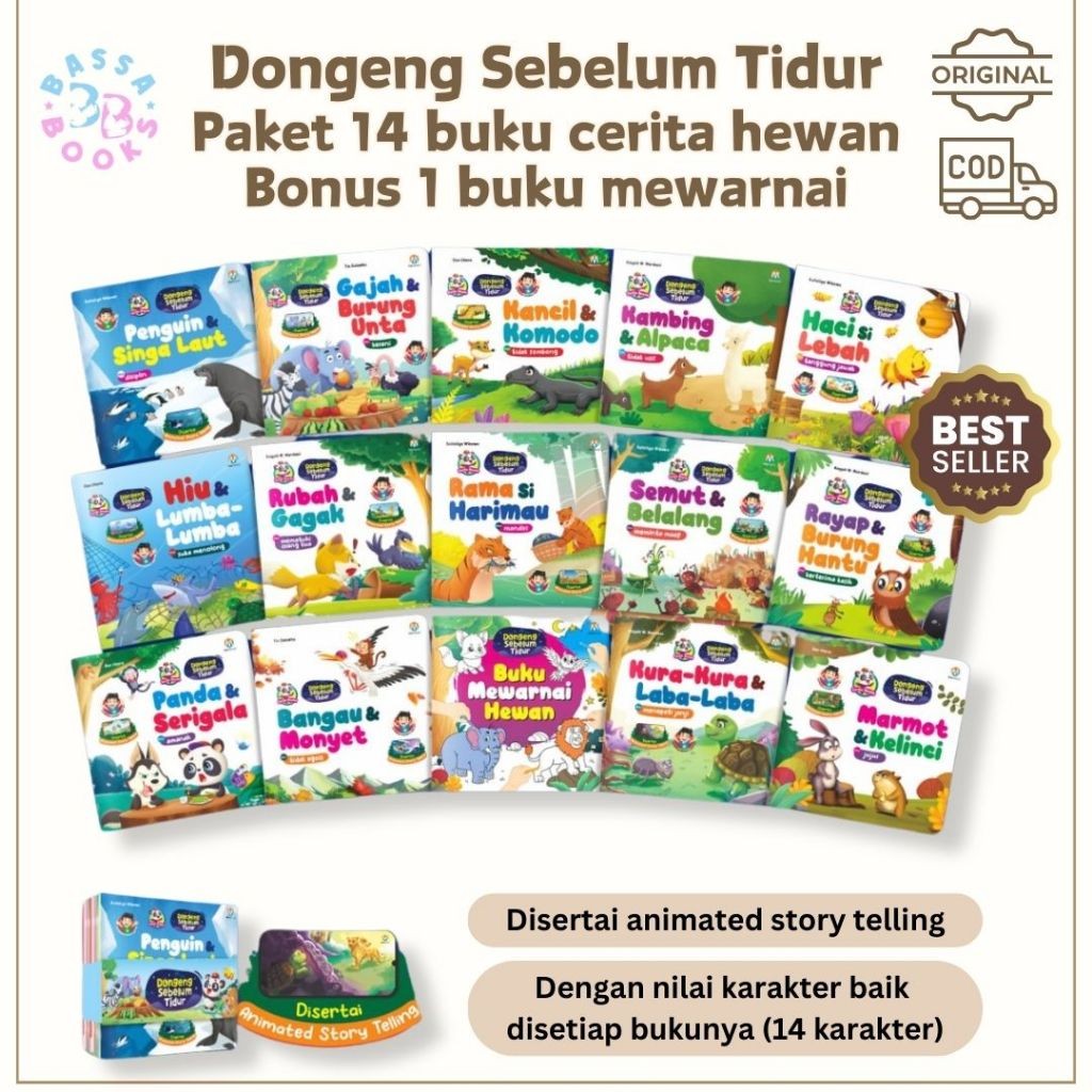 

[Ready Stock] Dongeng Sebelum Tidur (paket 14 buku cerita + 1 buku mewarnai) Buku Cerita Bergambar [ Bassabooks Bassa Books ]