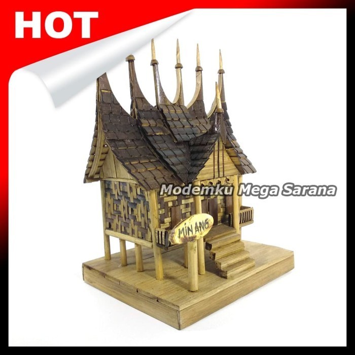 ✔Anh.S✔ - TERBARU Miniatur Rumah Adat Minangkabau (Rumah Gadang) dari bambu - 14x12x16cm